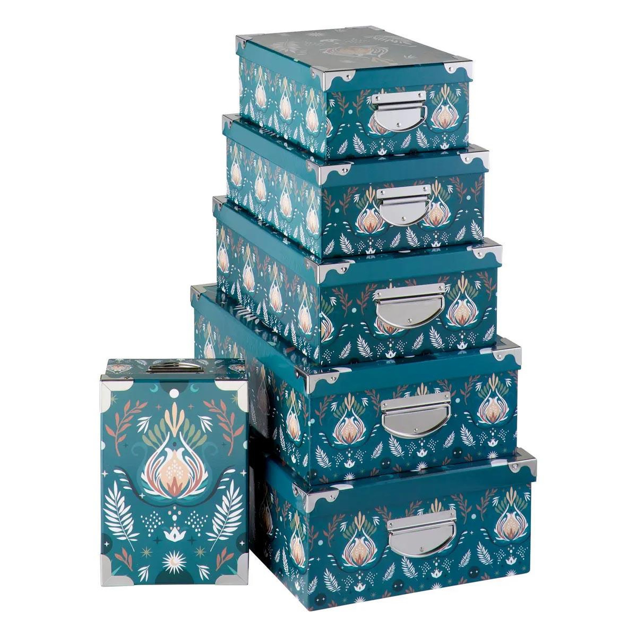FIVE Lot de 6 boîtes déco  peace  48cm bleu pétrole