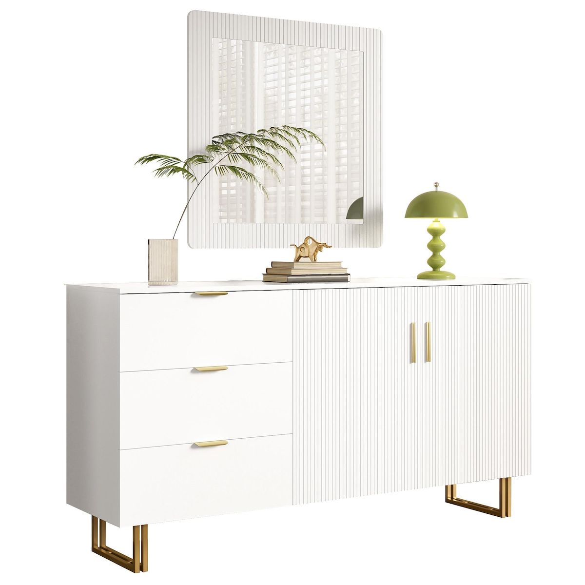 MERAX Buffet 2 porte(s) 3 tiroir(s) - 160 cm blanc mdf