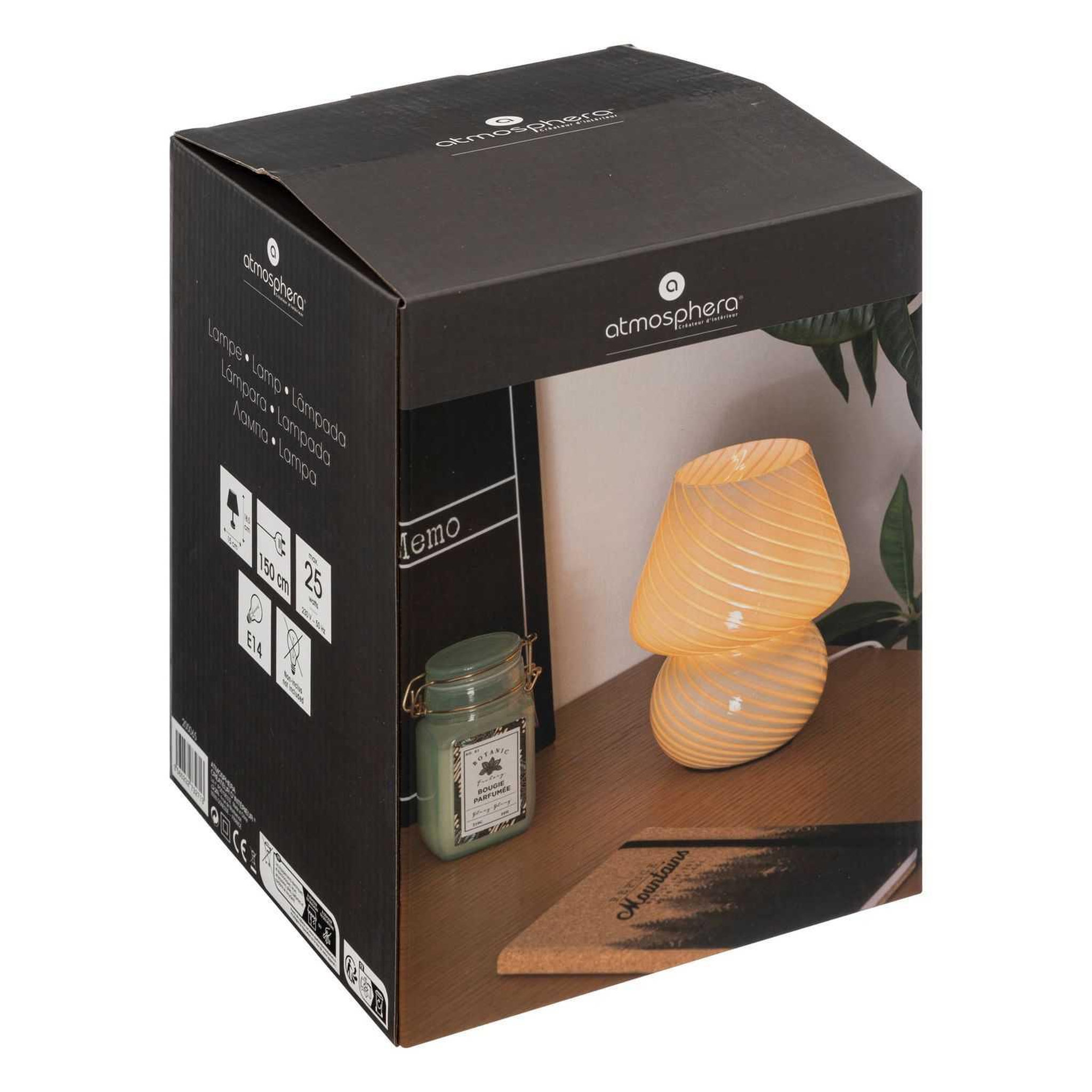 Voir la diapositive 2 : ATMOSPHERA Lampe champignon en verre - hauteur 18 cm - blanc