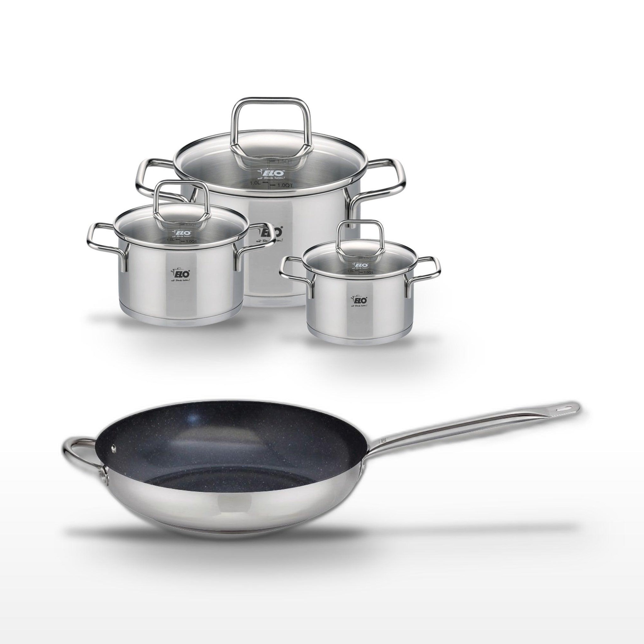 ELO Lot poêle céramique 32cm elo profi therm platinum et 3 faitouts elo