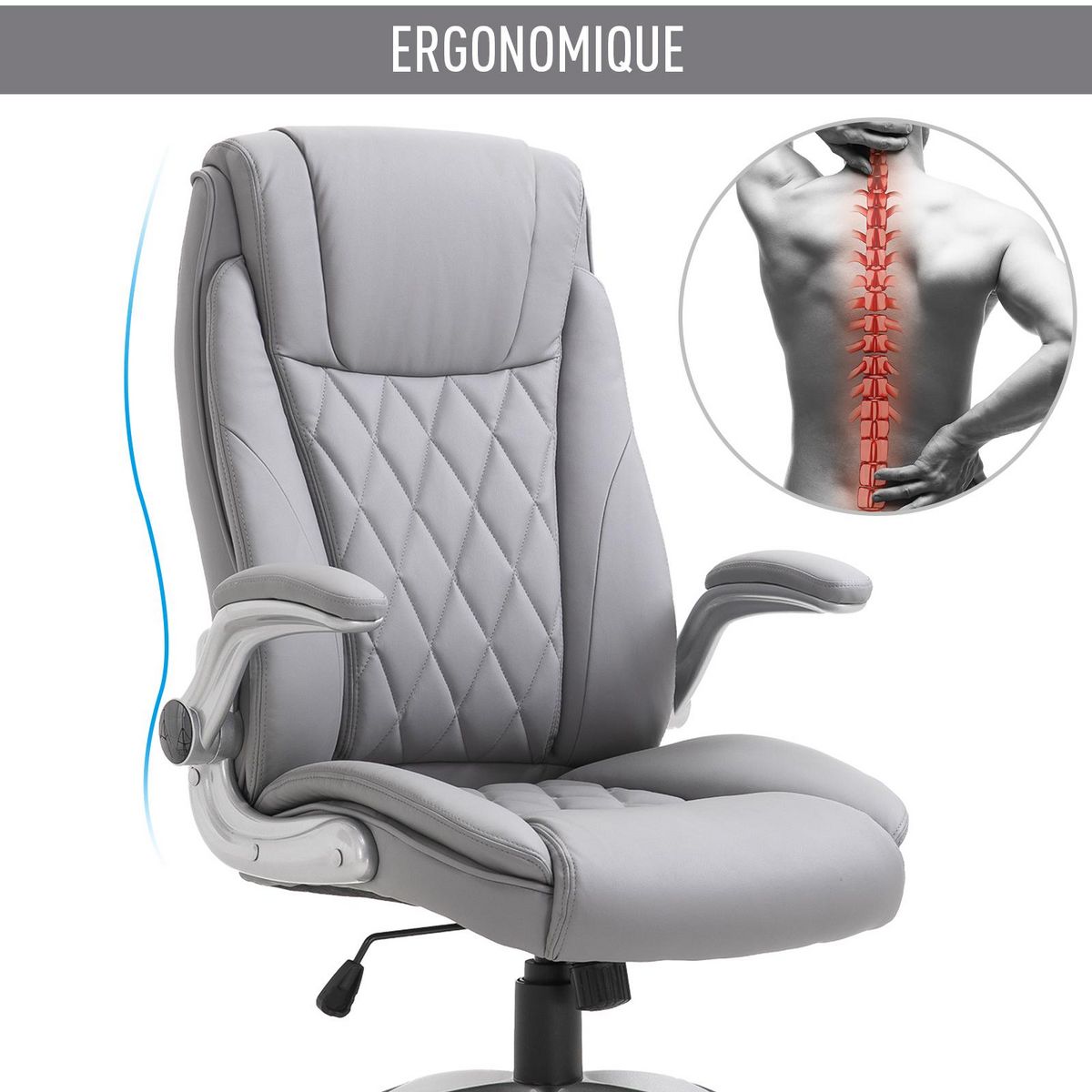 HOMCOM HOMCOM Fauteuil de bureau ergonomique hauteur réglable roulettes pivotant P.U 70 x 76 x 121 cm gris