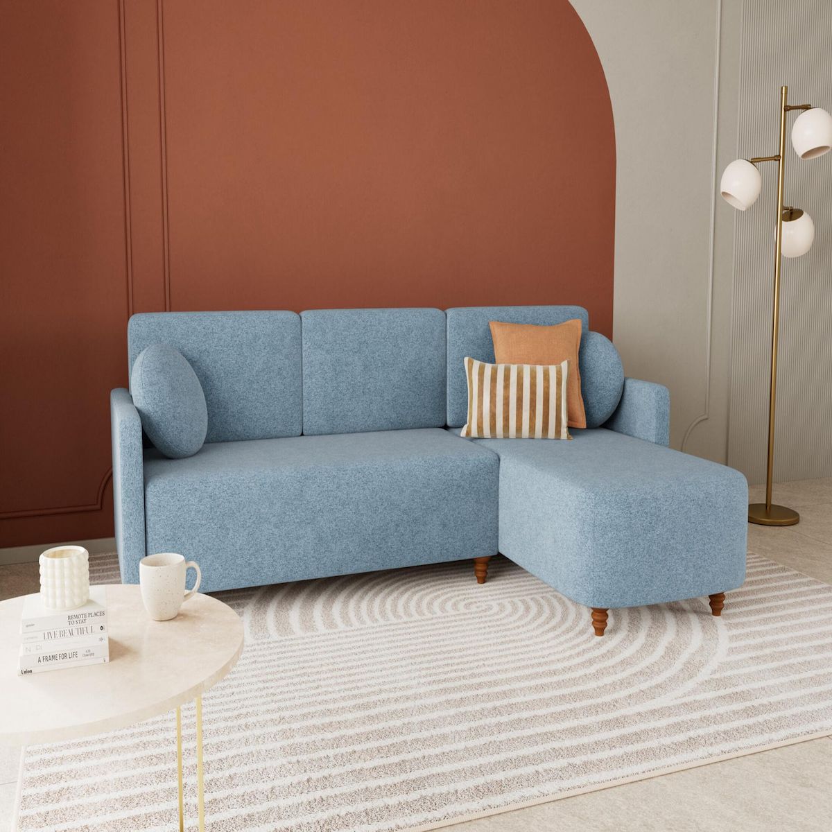 BEST MOBILIER Calypso - canapé d'angle réversible 4 places convertible avec coffre en tissu