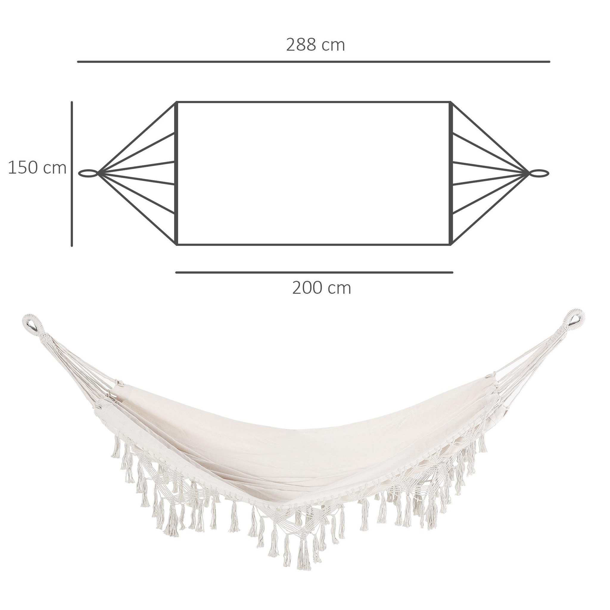 Voir la diapositive 3 : OUTSUNNY Hamac de voyage portable style bohème chic toile de hamac dim. totales 2,88L x 1,5l m coton polyester beige