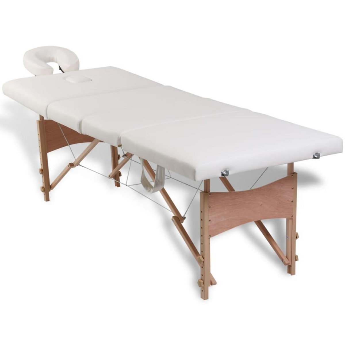 VIDAXL Table de massage pliable Blanc creme 4 zones avec cadre en bois