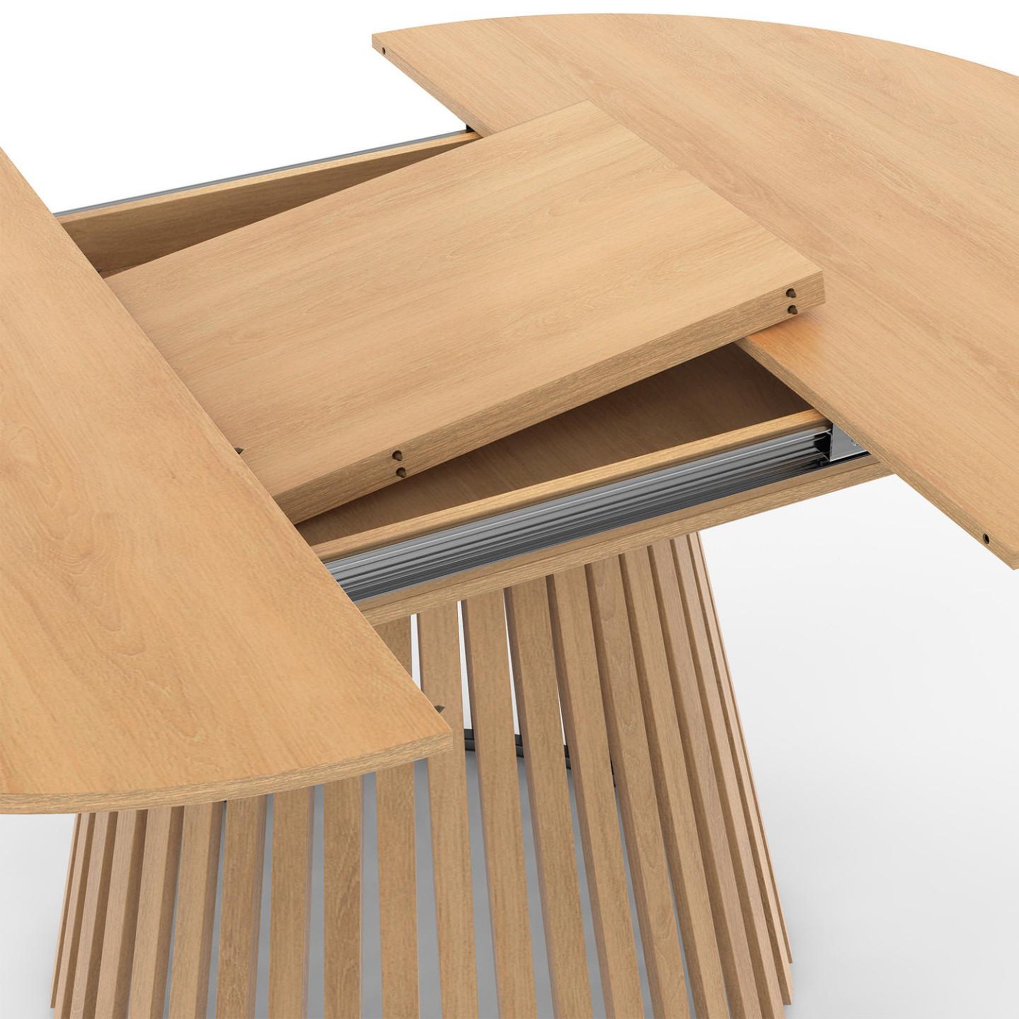 Voir la diapositive 6 : ID MARKET Table à manger extensible ronde carmen 4-8 personnes pied bois en lattes et plateau bois 110 - 150 cm