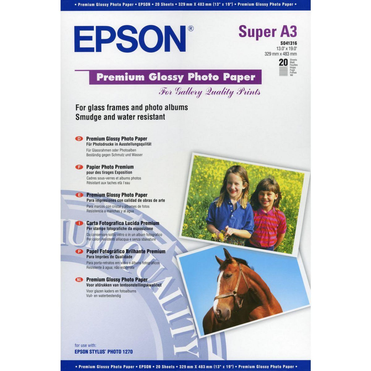 Epson Papier photo A3+ - 20f- 255g/m²-