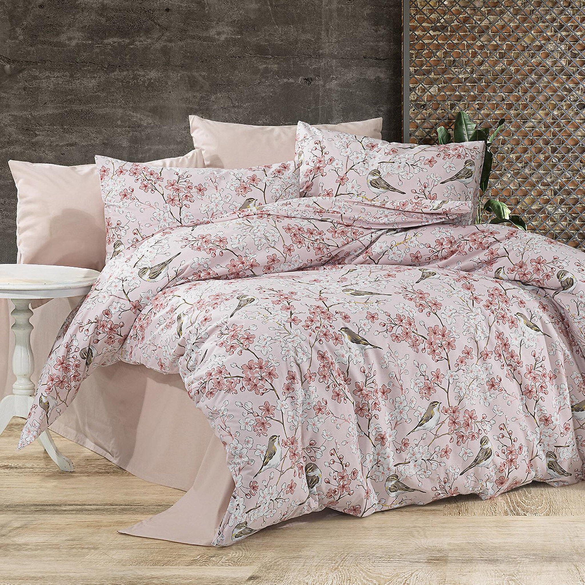 Home collection Parure housse de couette 100% coton 57 fils imprimé petalla rose. Coloris disponibles : Rose