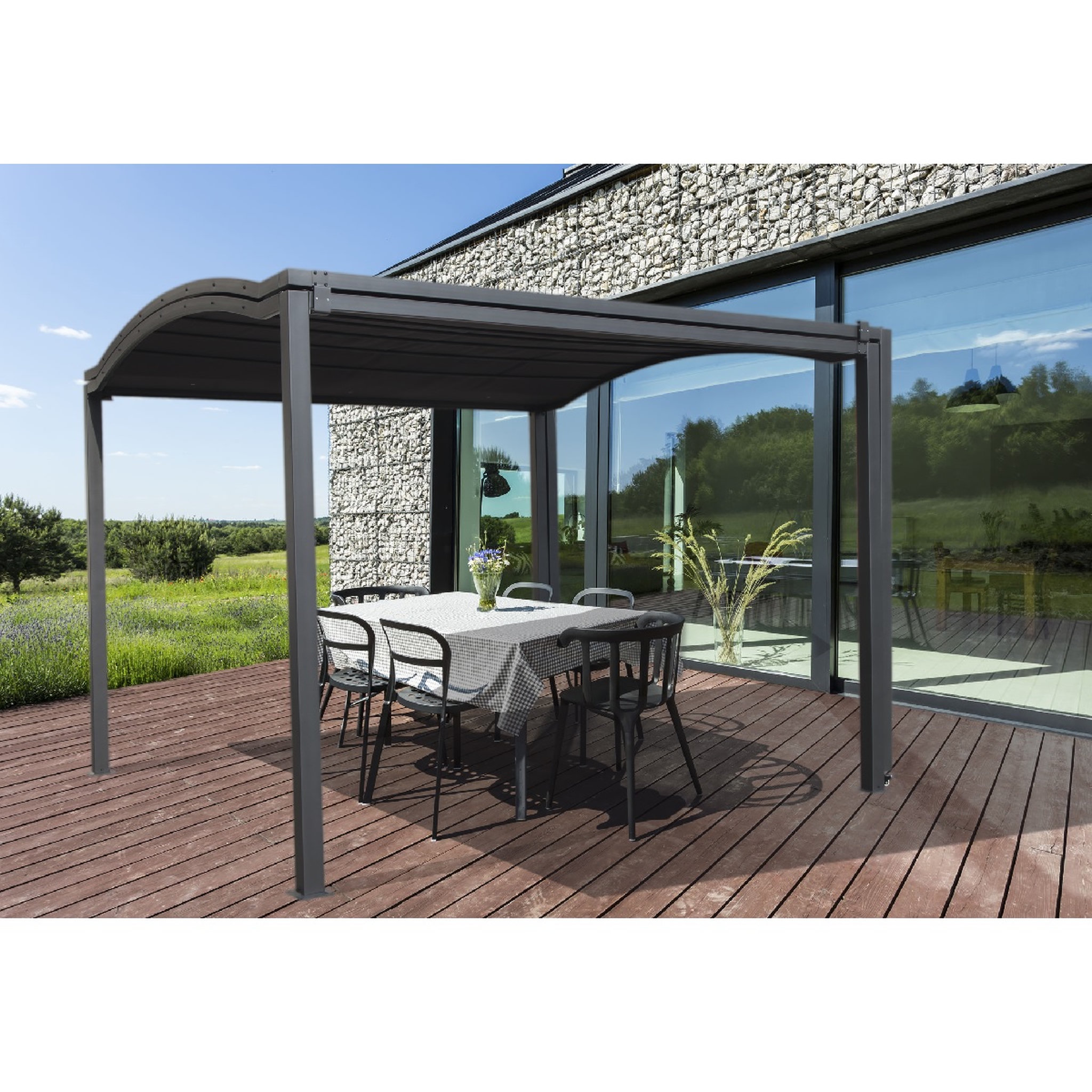 Voir la diapositive 3 : GARDENSTAR Tonnelle rétractable acier 2.95/5.70x3.03x2.33m THEBES