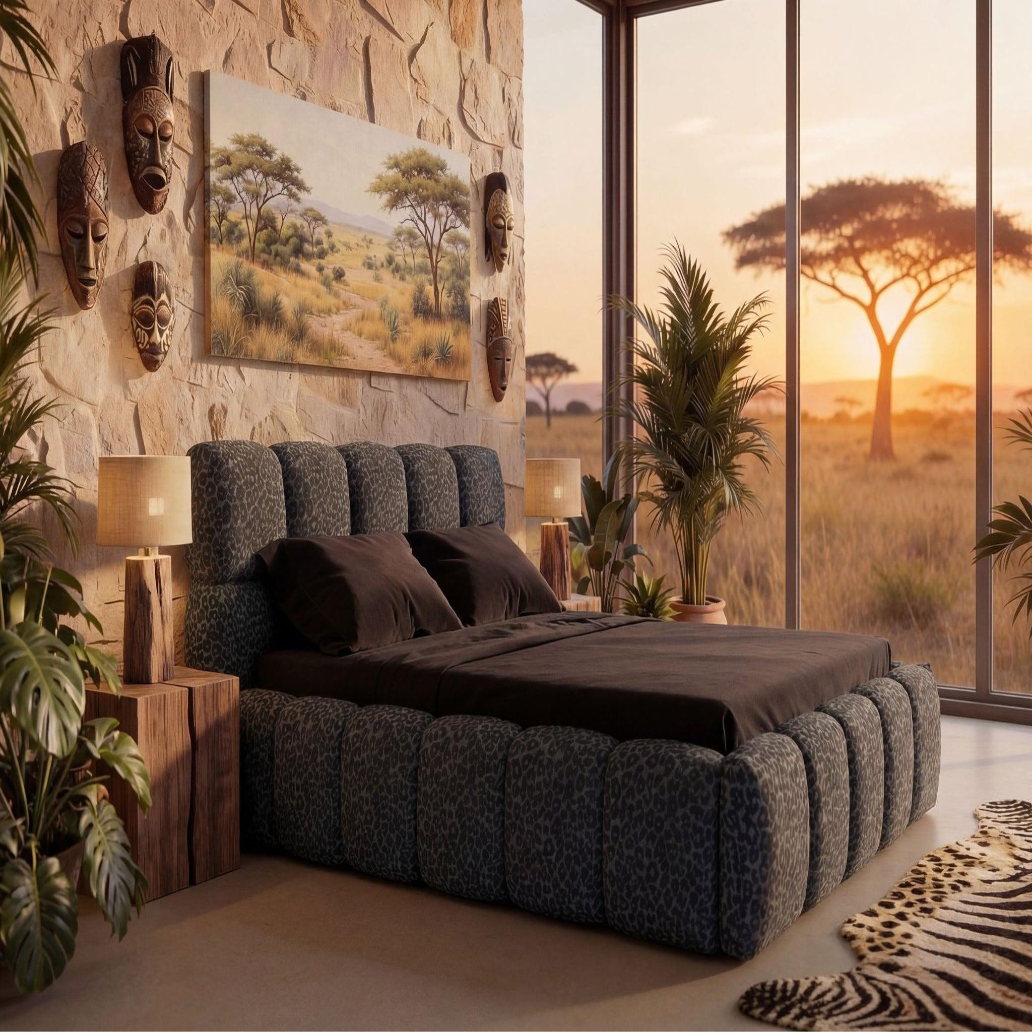 Voir la diapositive 2 : CASANOVA PARIS Elise - lit coffre tissu imprimé animalier noir