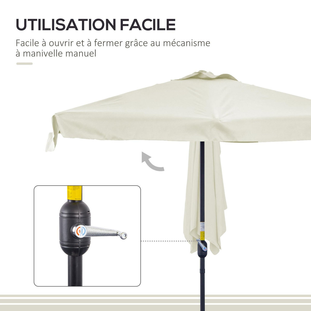 OUTSUNNY Demi parasol - parasol de balcon 5 entretoises métal dim. 2,3L x 1,3l x 2,49H m polyester haute densité crème