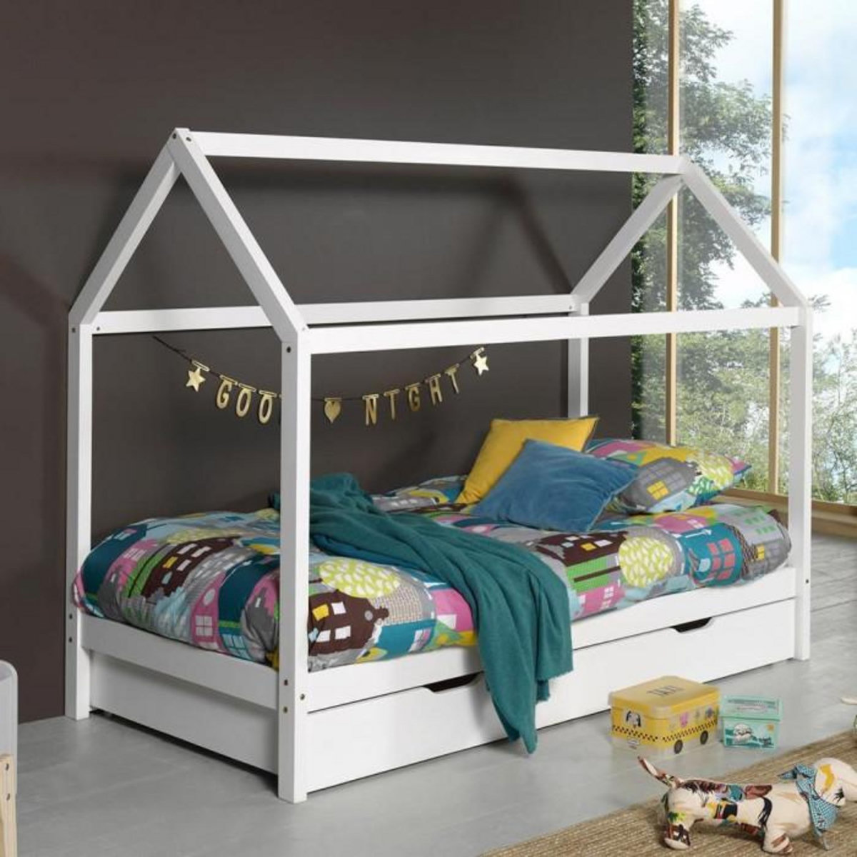 Paris Prix Lit Enfant Cabane & Tiroir  Dallas  90x200cm Blanc