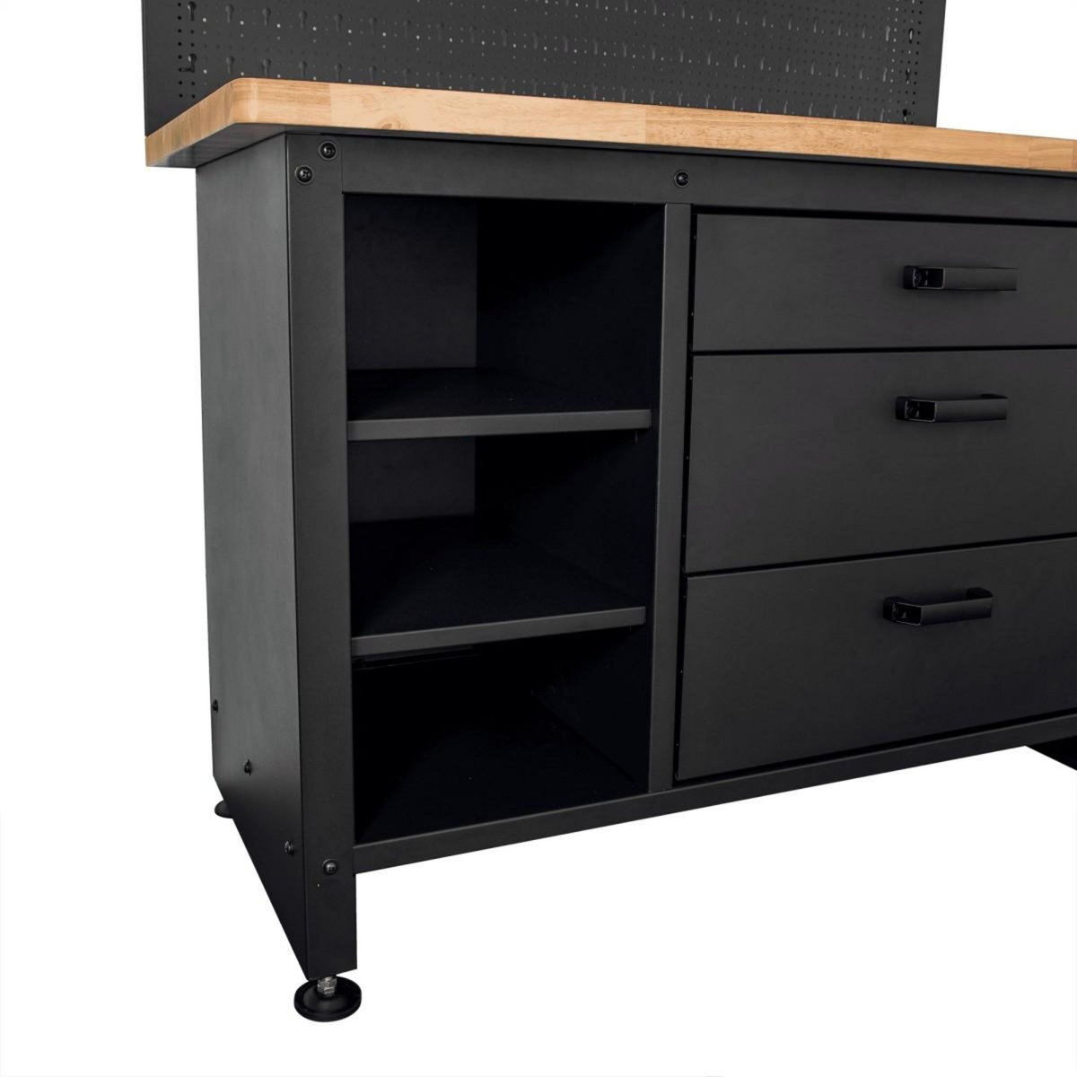 VITO Etabli d'Atelier Garage avec Armoire de Rangement - Plan de travail Bois 2 Armoires 3 tiroirs Panneau perforé Charge 500kg VITO