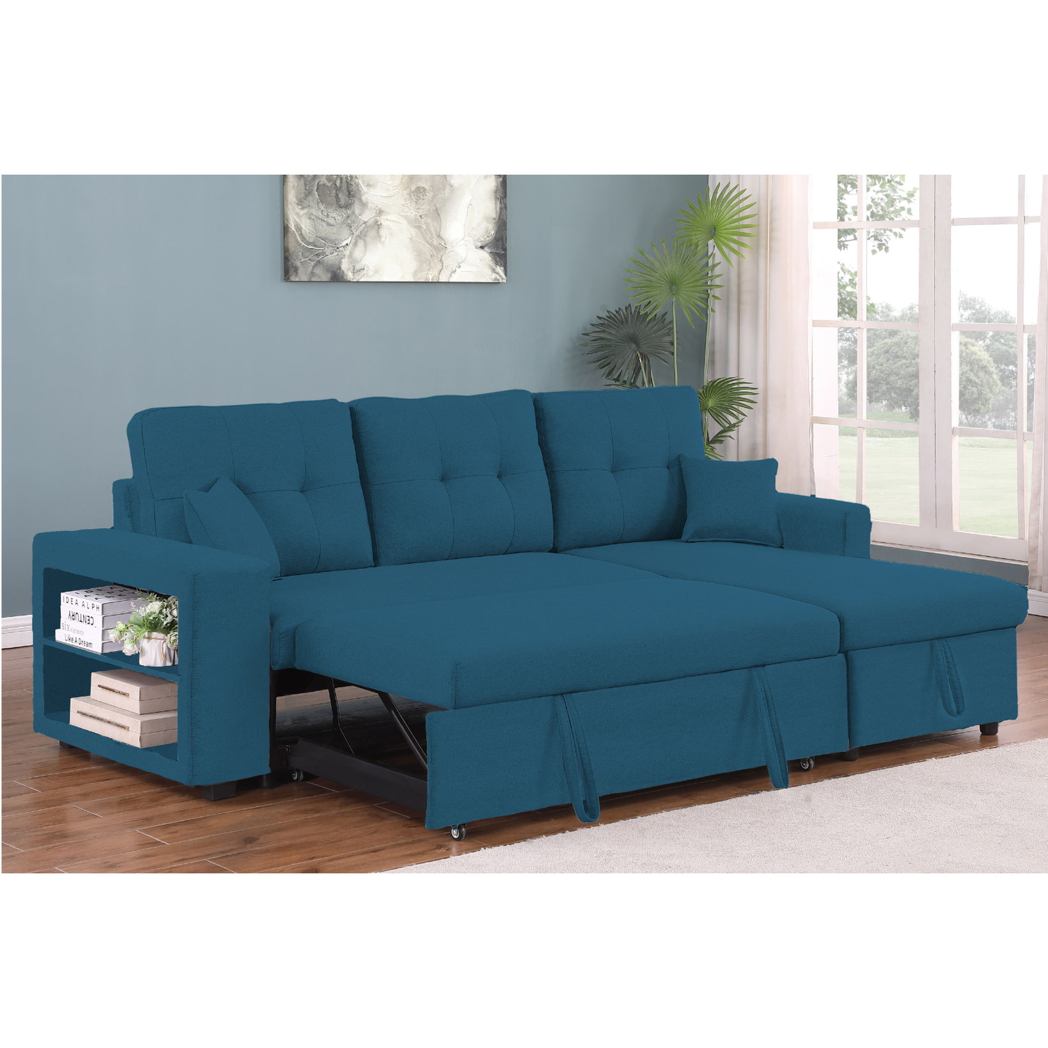 Voir la diapositive 2 : CONCEPT USINE Canapé d'angle convertible bleu 4 places glasgow