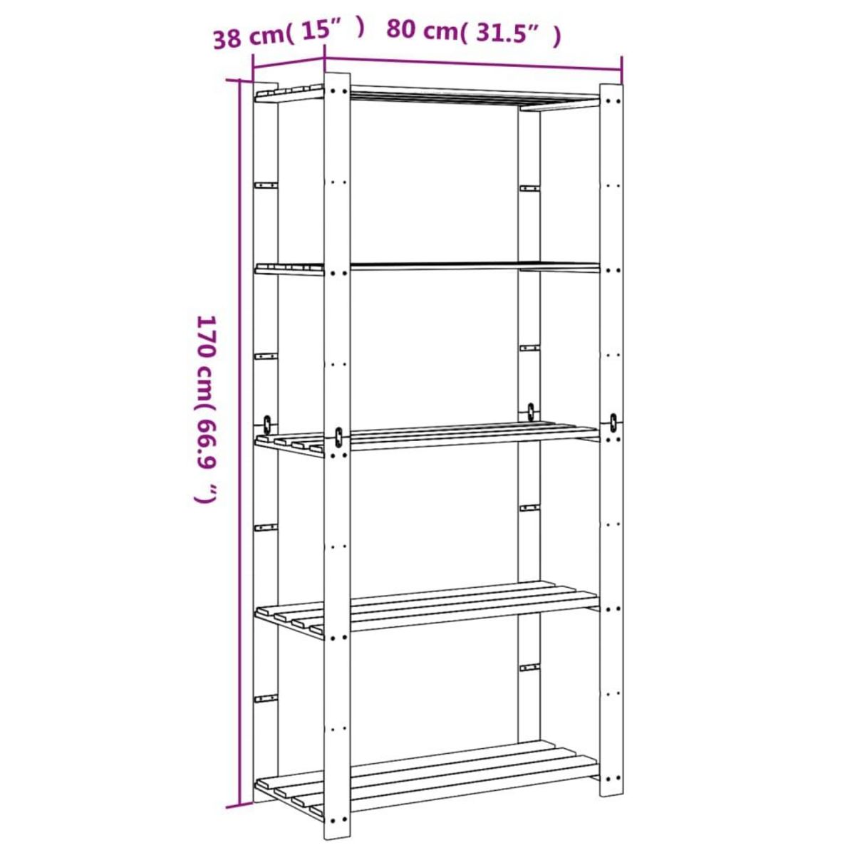 VIDAXL Support de rangement a 5 niveaux gris 80x38x170 cm bois de pin