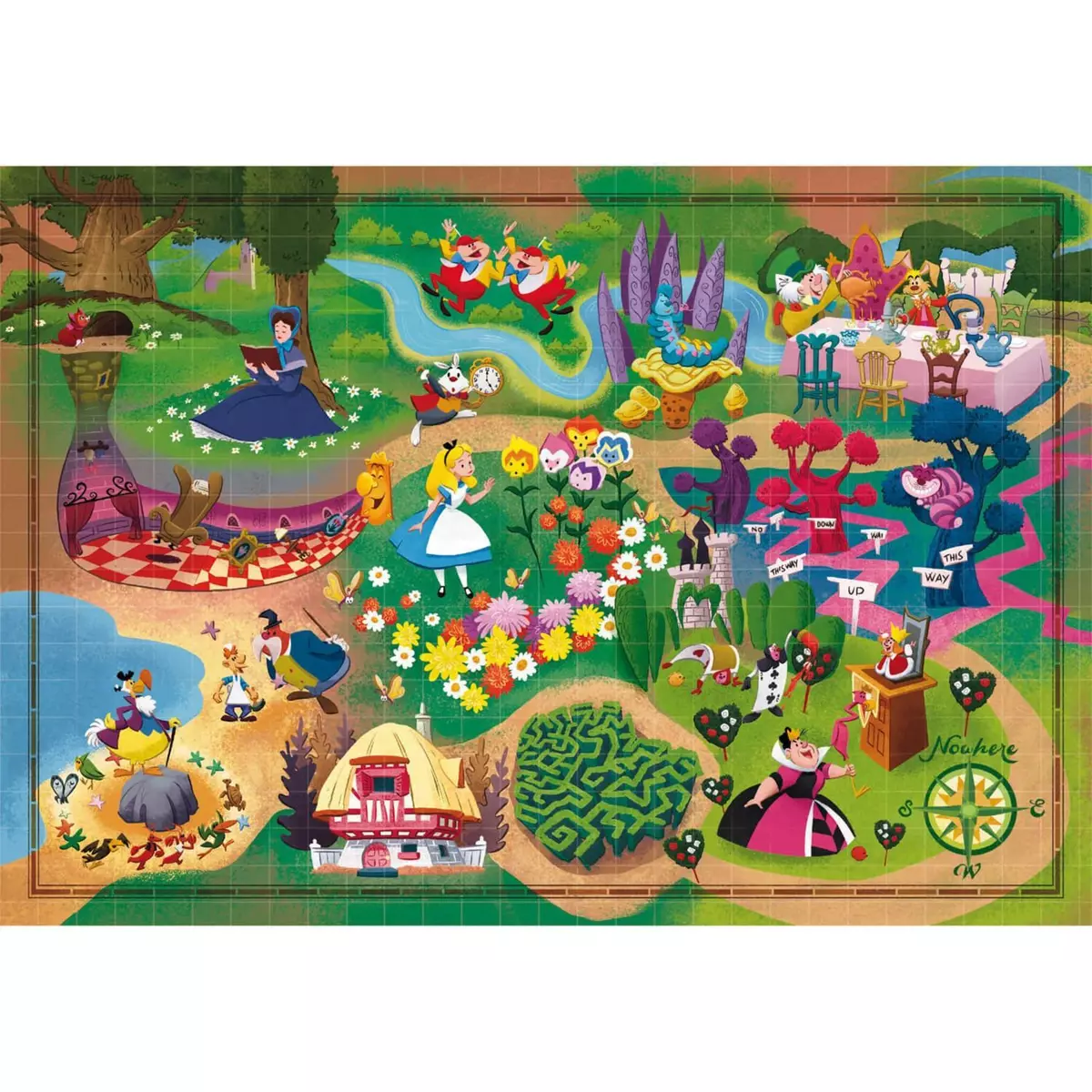 CLEMENTONI Puzzle 1000 pièces + poster : Disney Story Maps - Alice au Pays des Merveilles