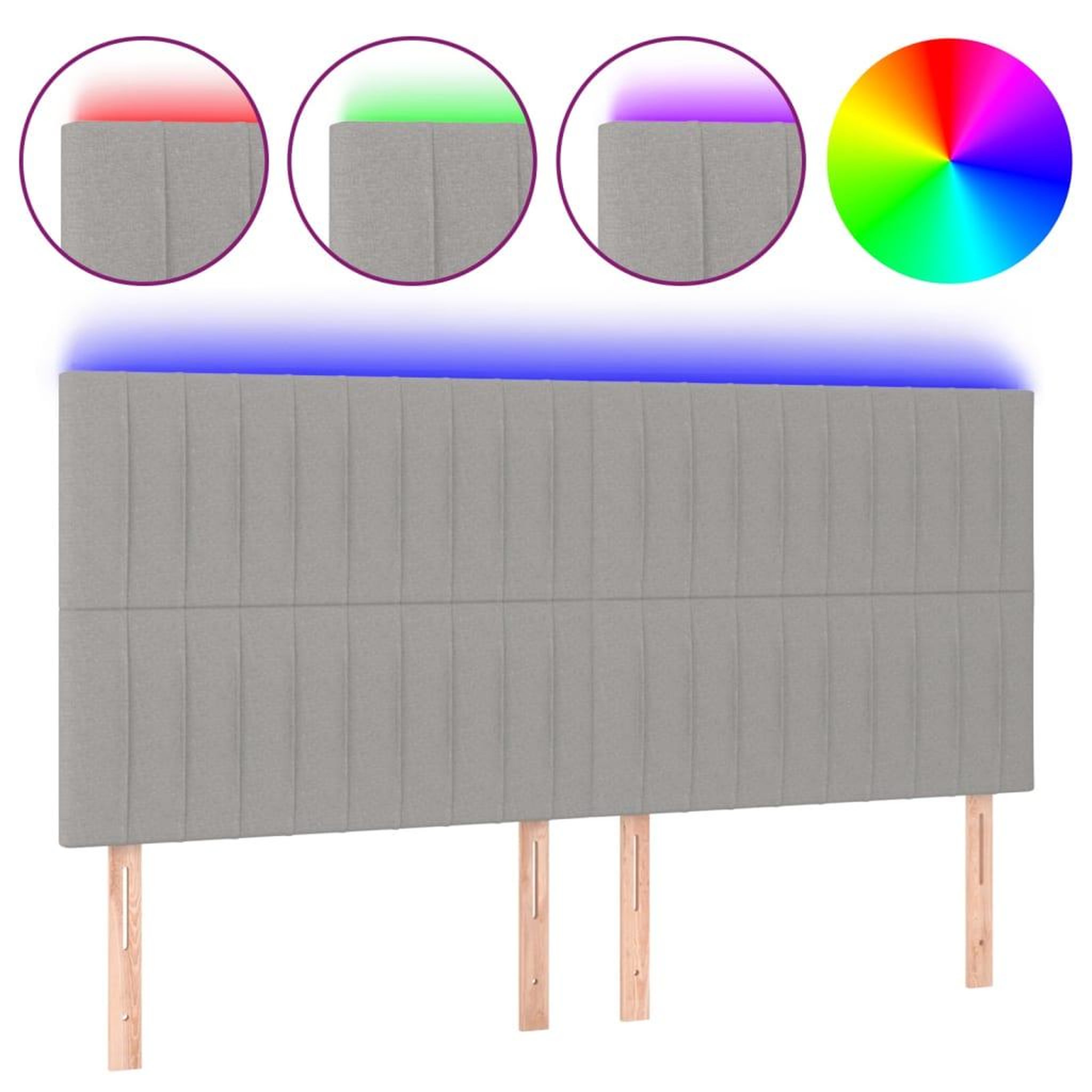 Voir la diapositive 2 : VIDAXL Tete de lit a LED Gris clair 200x5x118/128 cm Tissu