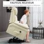 Voir la diapositive 5 : HOMCOM Fauteuil releveur inclinable avec repose-pied ajustable - fauteuil de relaxation électrique - revêtement synthétique crème