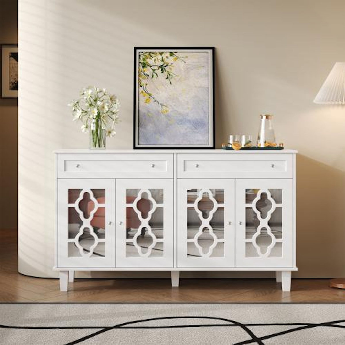 MERAX Buffet 4 porte(s) 2 tiroir(s) - 140 cm blanc mdf