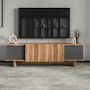 Voir la diapositive 2 : CONCEPT USINE Meuble TV design avec placards aspect bois et gris anthracite 180cm BRONI