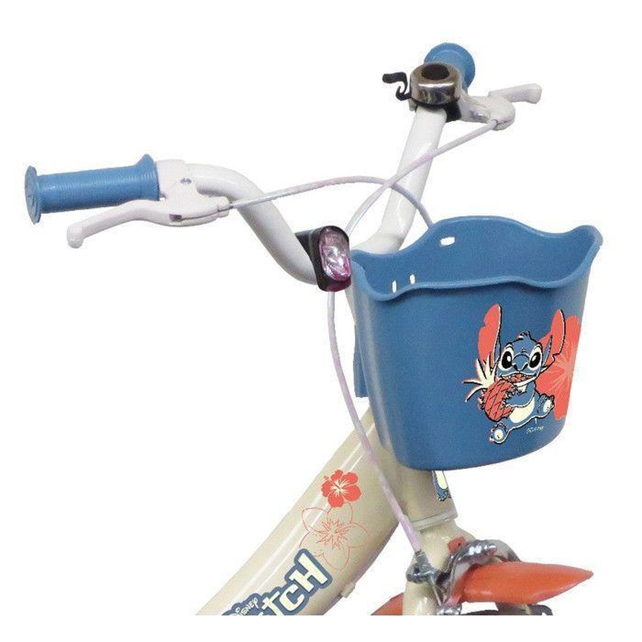 Voir la diapositive 3 : DISNEY Vélo enfant - Modèle 16'' STITCH / DISNEY (Taille de l'enfant 100 cm à 125 cm) équipé de 2 freins, panier, porte poupée et stabilisateurs.
