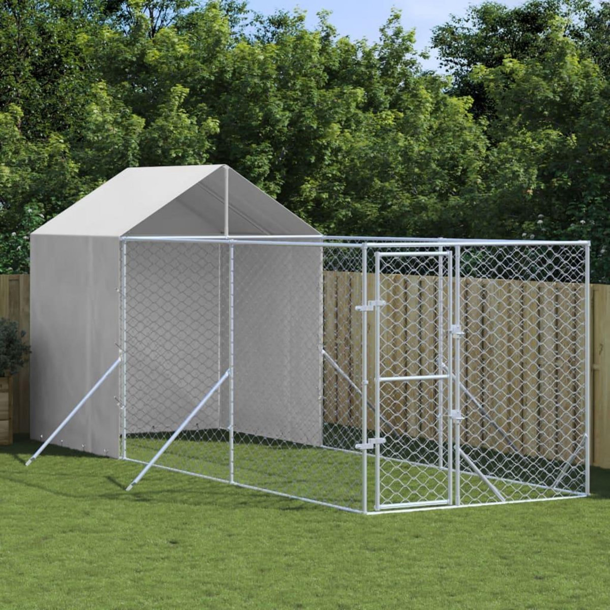 VIDAXL Chenil d'exterieur pour chiens avec toit argente 2x6x2,5 m