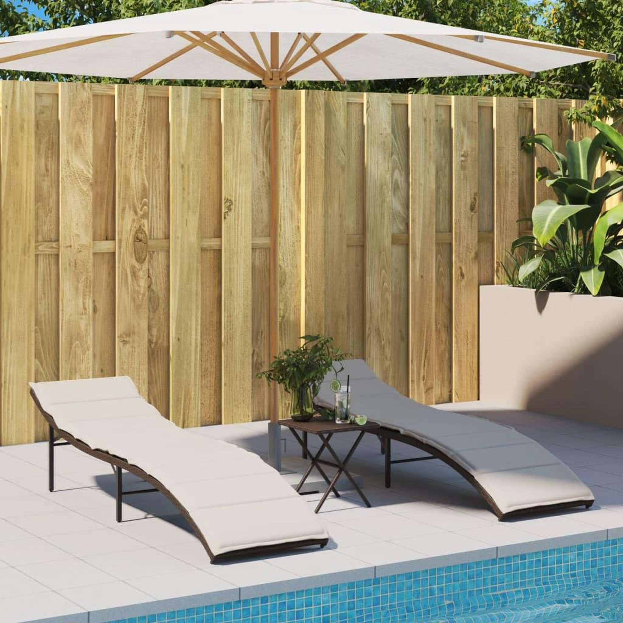 VIDAXL Chaises longues lot de 2 avec coussins marron resine tressee