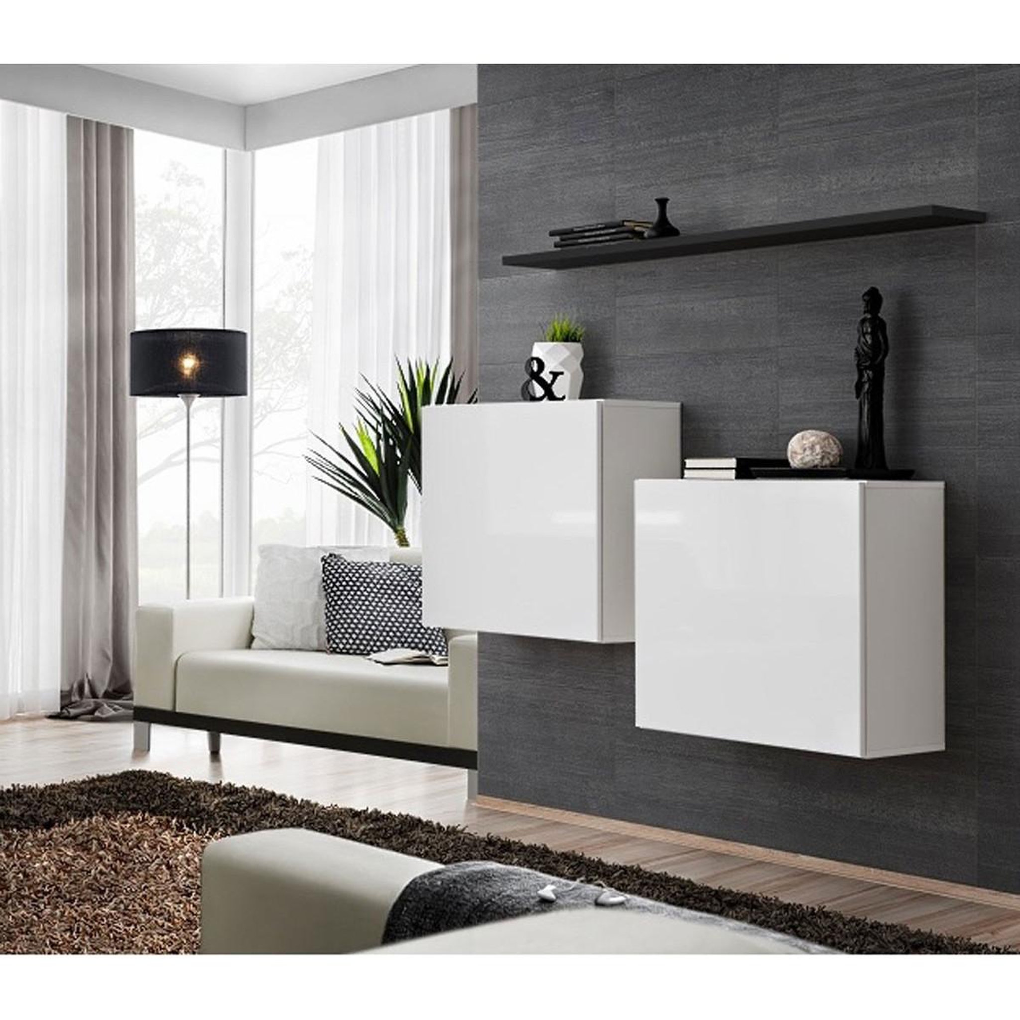 Voir la diapositive 2 : Paris Prix Lot de 2 blocs & étagère  switch sbi  130cm blanc & noir