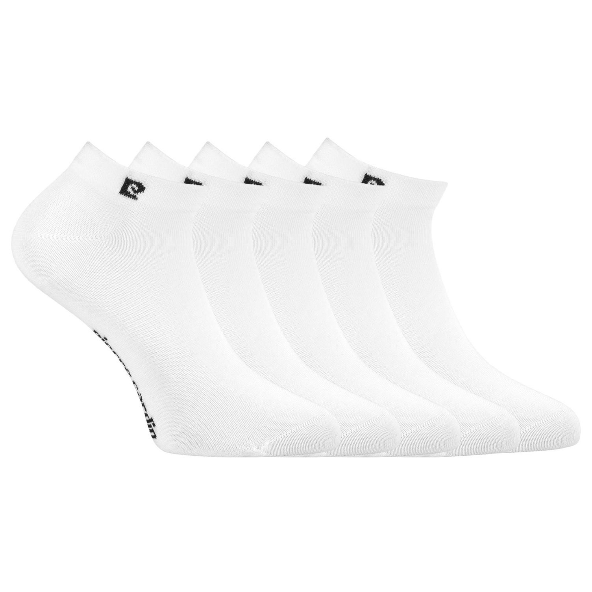 PIERRE CARDIN Lot de 5 paires de chaussettes courtes femme unie logo noir pc 0372. Coloris disponibles : Blanc