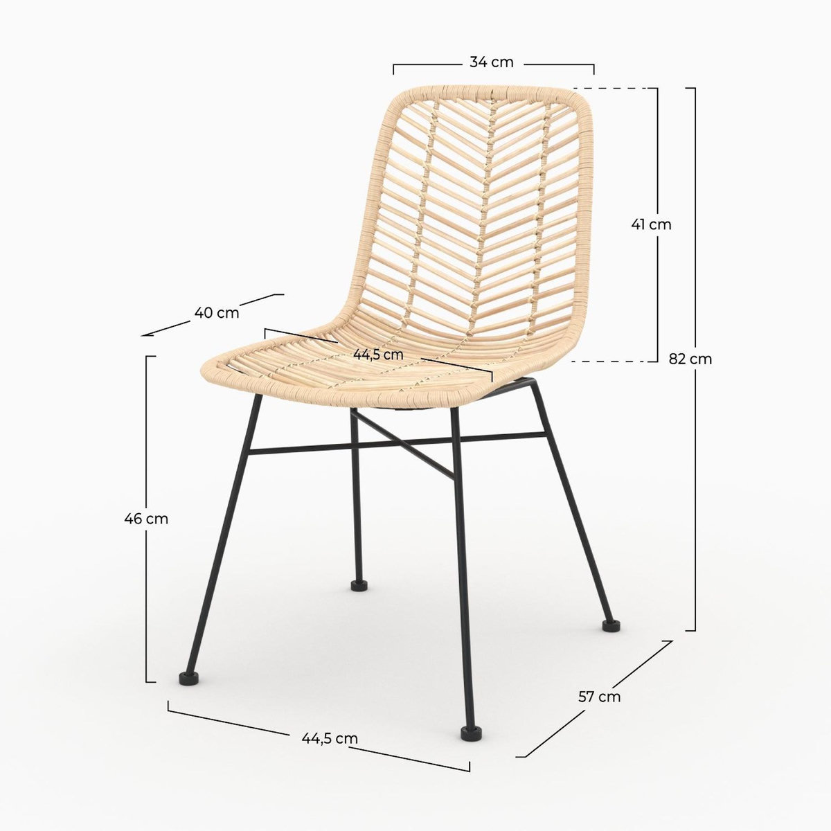Rendez vous déco Lot de 2 chaises en rotin naturel et pieds en métal noir-Tamara