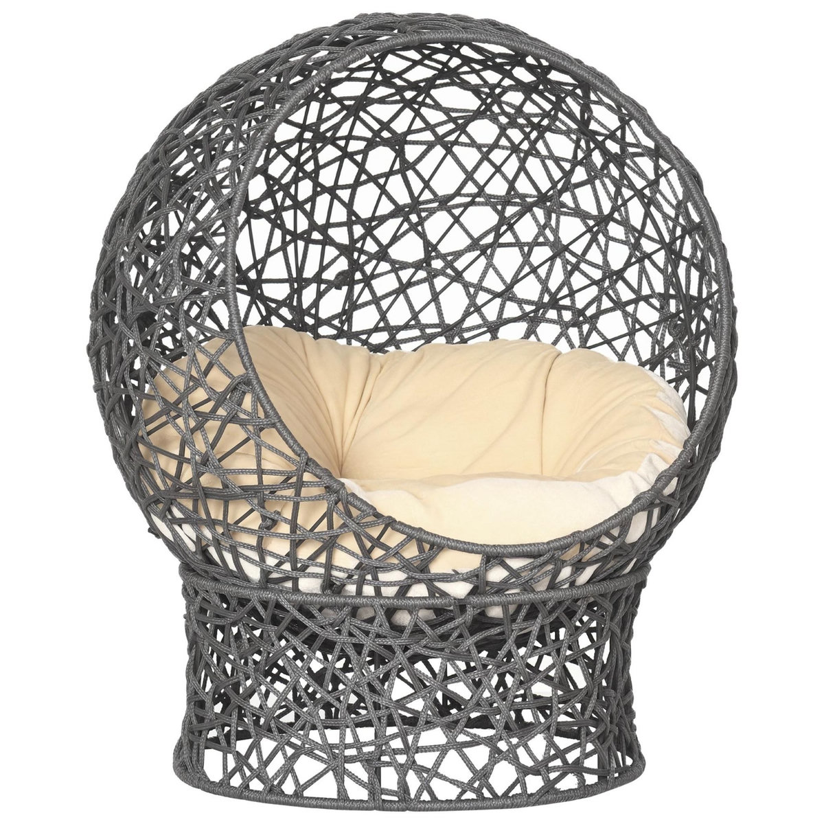 PAWHUT Panier tressé chat gris apia lit chat cosy grand confort dia. 50 x H.60 cm coussin moelleux beige inclus