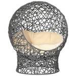 PAWHUT Panier tressé chat gris apia lit chat cosy grand confort dia. 50 x H.60 cm coussin moelleux beige inclus