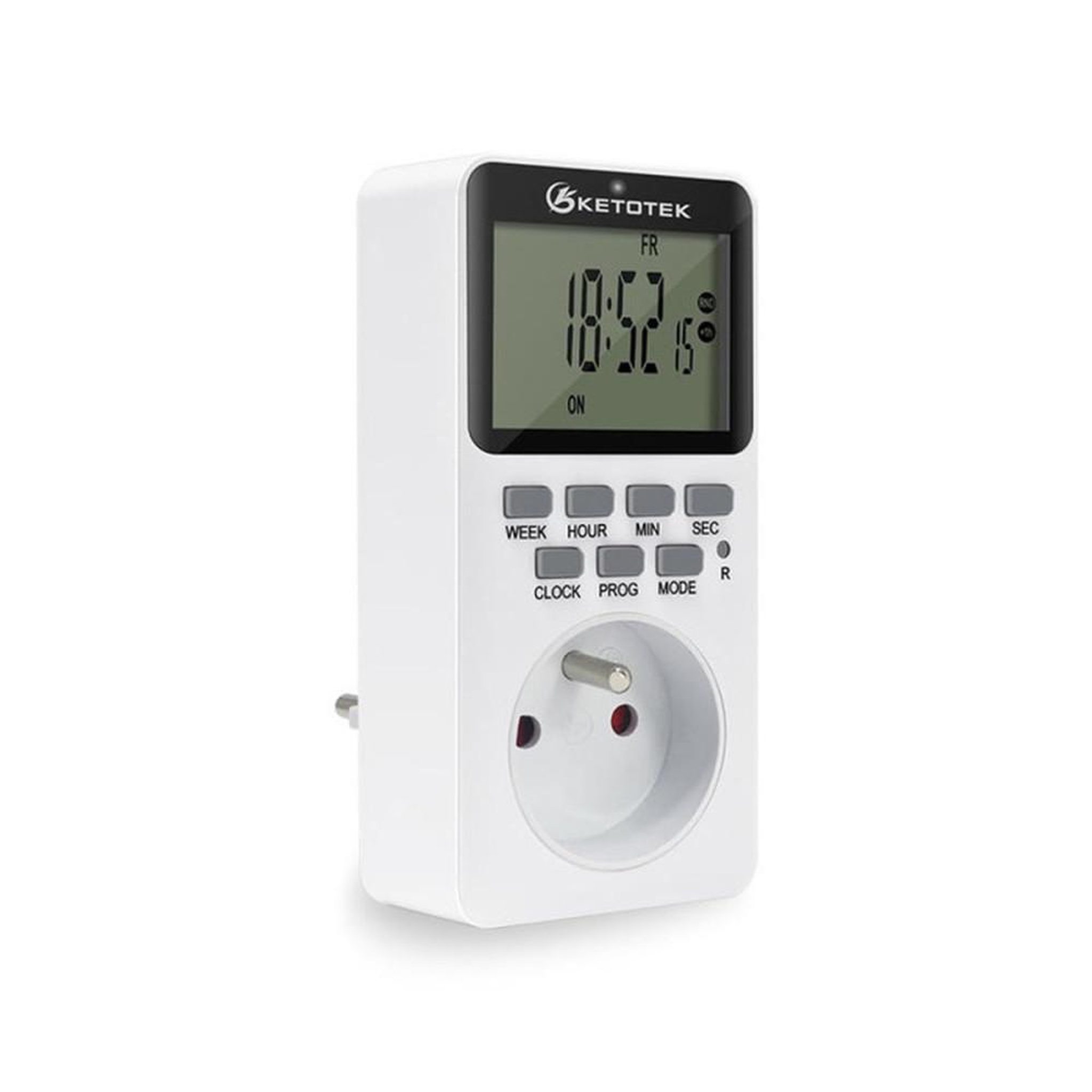 Prise minuterie numérique programmable LCD 20 programmes, 16A 3600W, mode aléatoire antivol, 12/24h