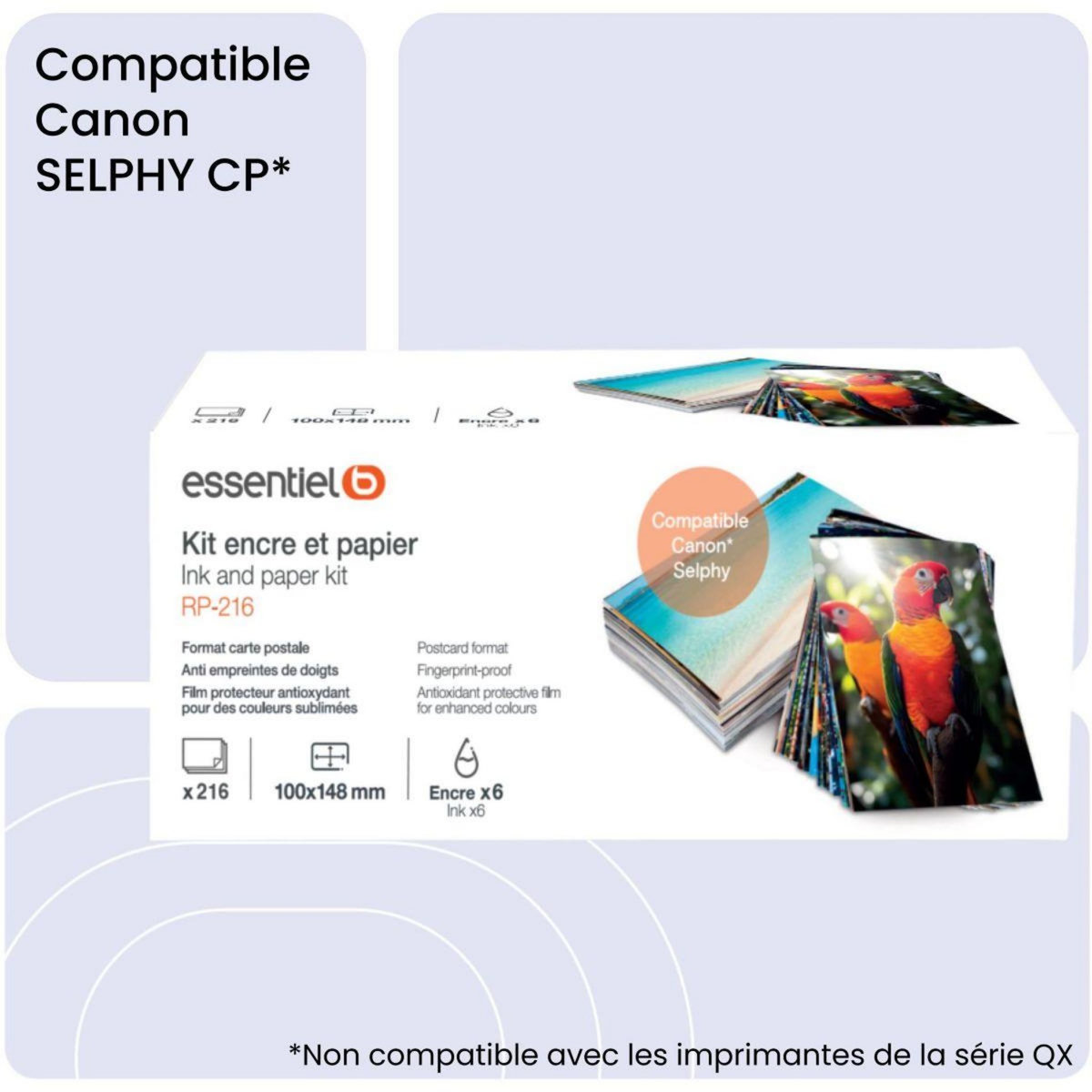 ESSENTIEL B Kit papier + encre compatible Canon Selphy KP-216 tirages