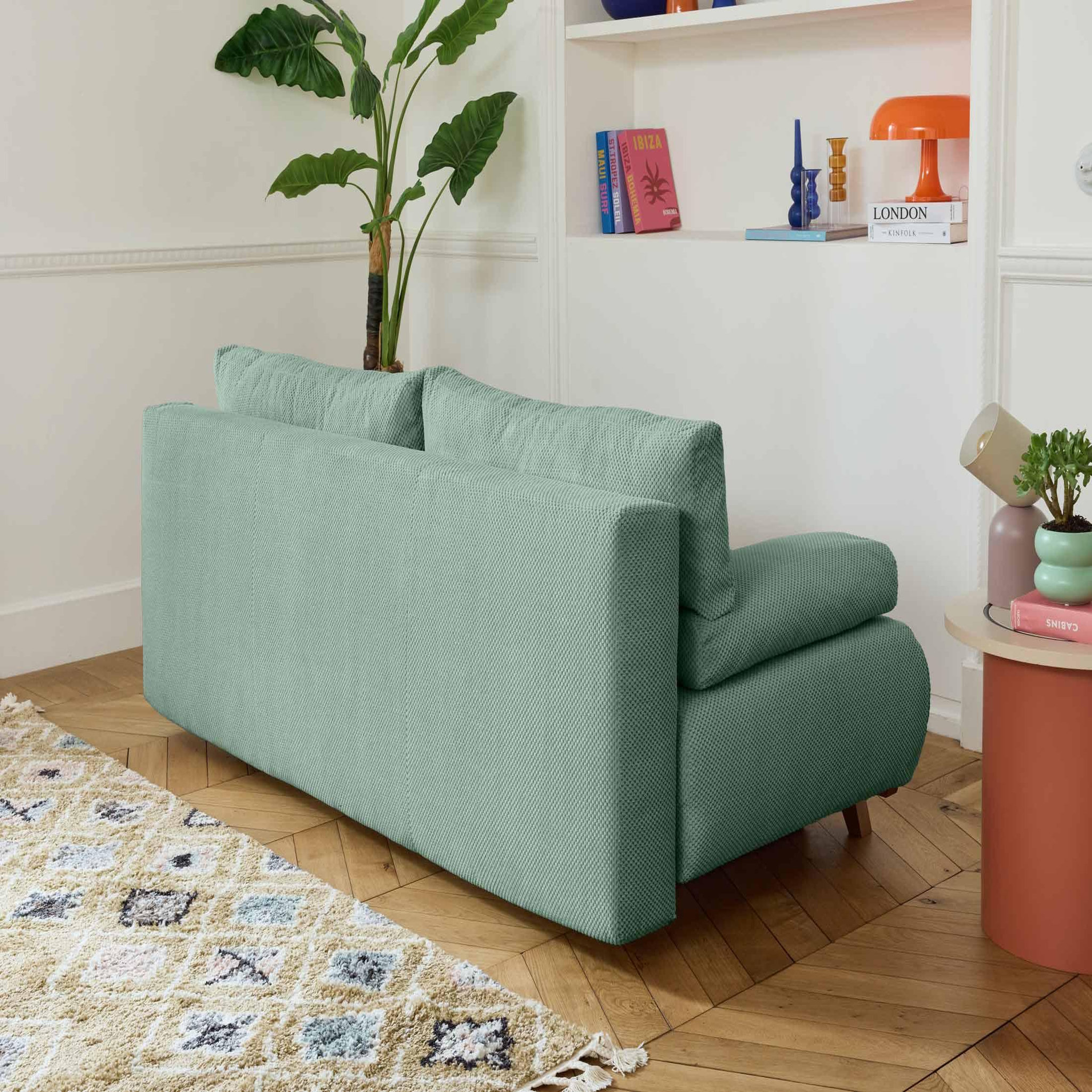 Voir la diapositive 5 : BEST MOBILIER Cristal - canapé 3 places - convertible avec coffre et grand pouf - en velours texturé