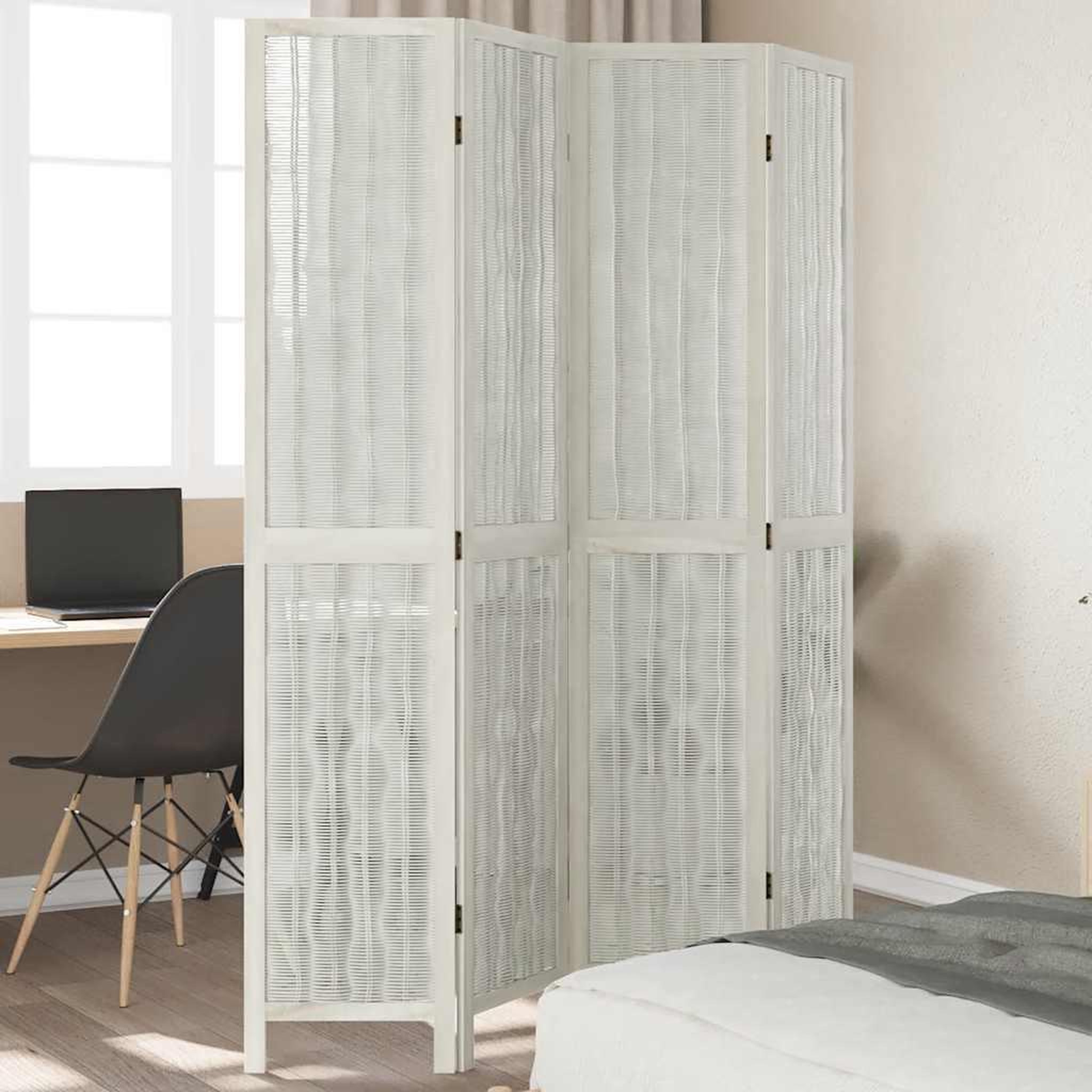 VIDAXL Cloison de separation 4 panneaux blanc bois de paulownia massif