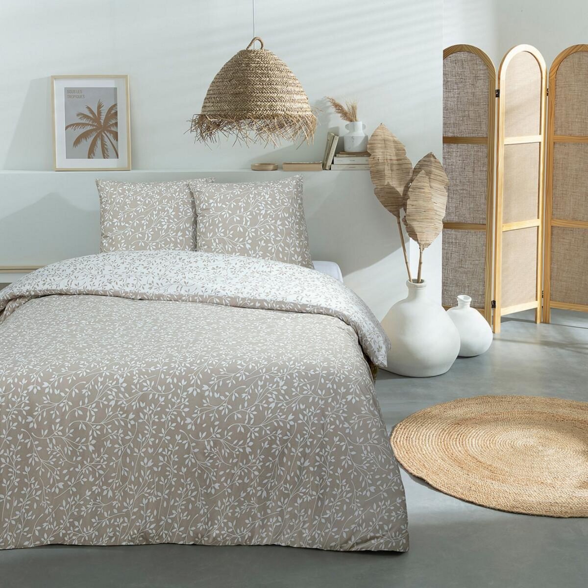 FUTURE HOME Parure de lit double feuillage en microfibre lavée