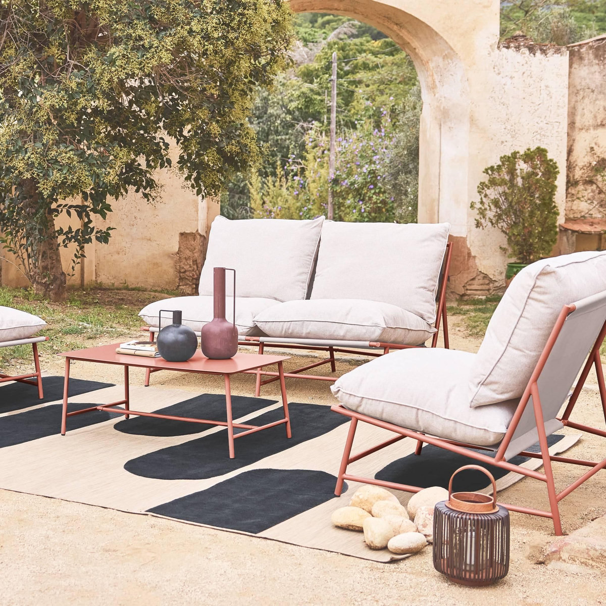 SWEEEK Salon de jardin en acier et textilène SOFIA, 4 places, table rectangulaire