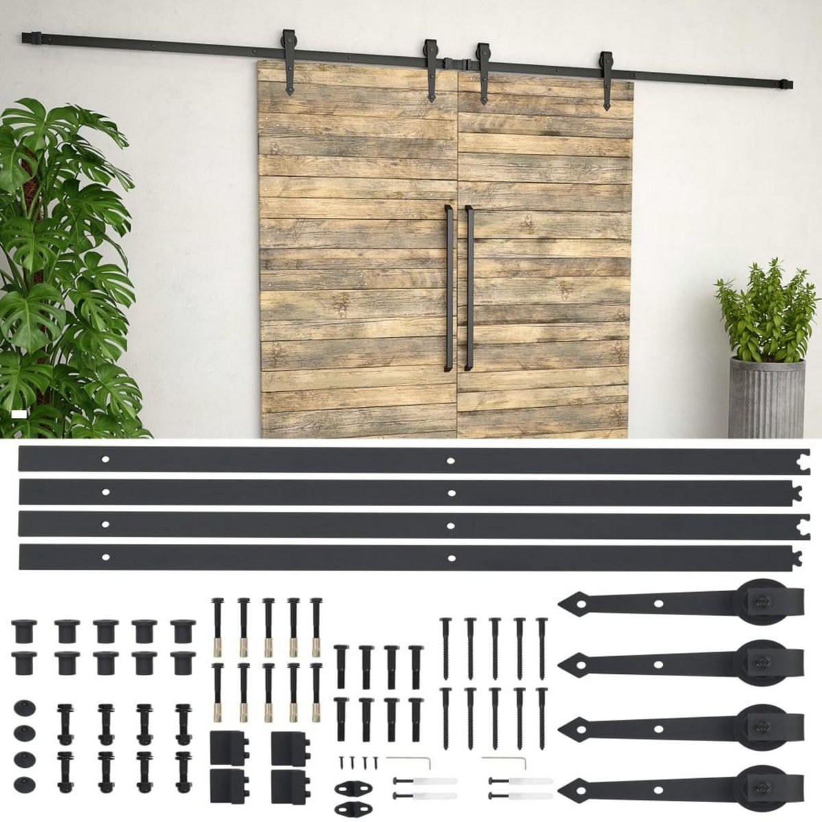 VIDAXL Kit de materiel pour porte coulissante 2 x 183 cm Acier Noir