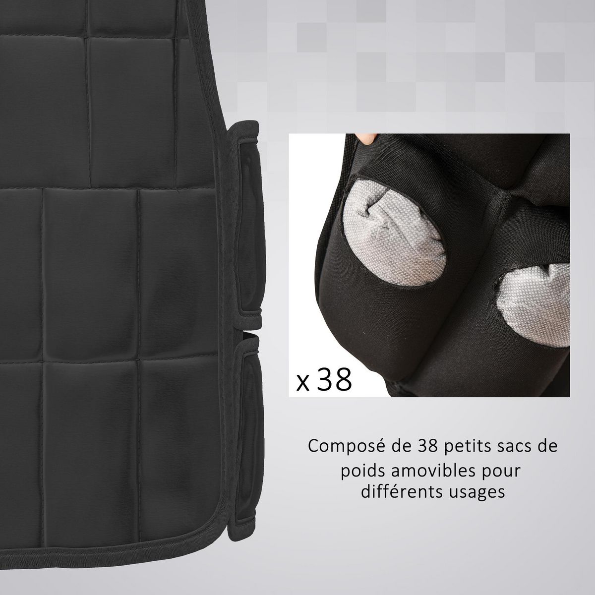 HOMCOM Gilet lesté réglable veste lestée 20 Kg max. poids amovibles entrainement musculation exercice boxe oxford noir