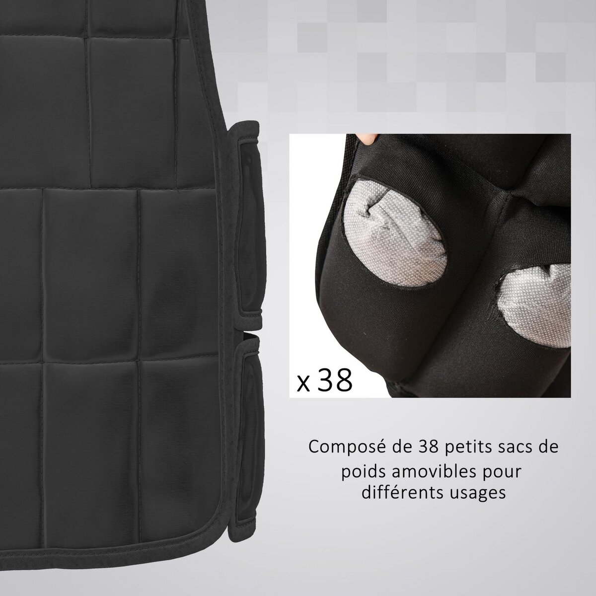 HOMCOM Gilet lesté réglable veste lestée 20 Kg max. poids amovibles entrainement musculation exercice boxe oxford noir