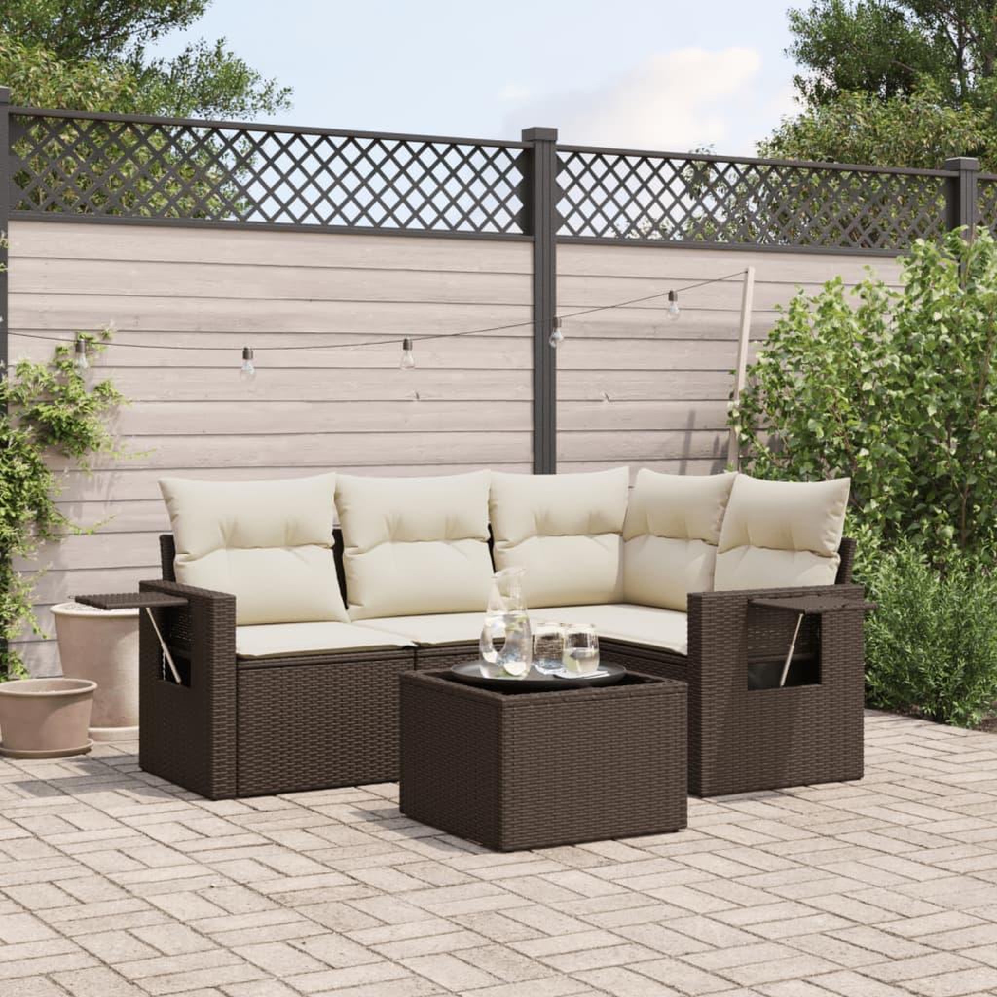 VIDAXL Salon de jardin avec coussins 5 pcs marron resine tressee
