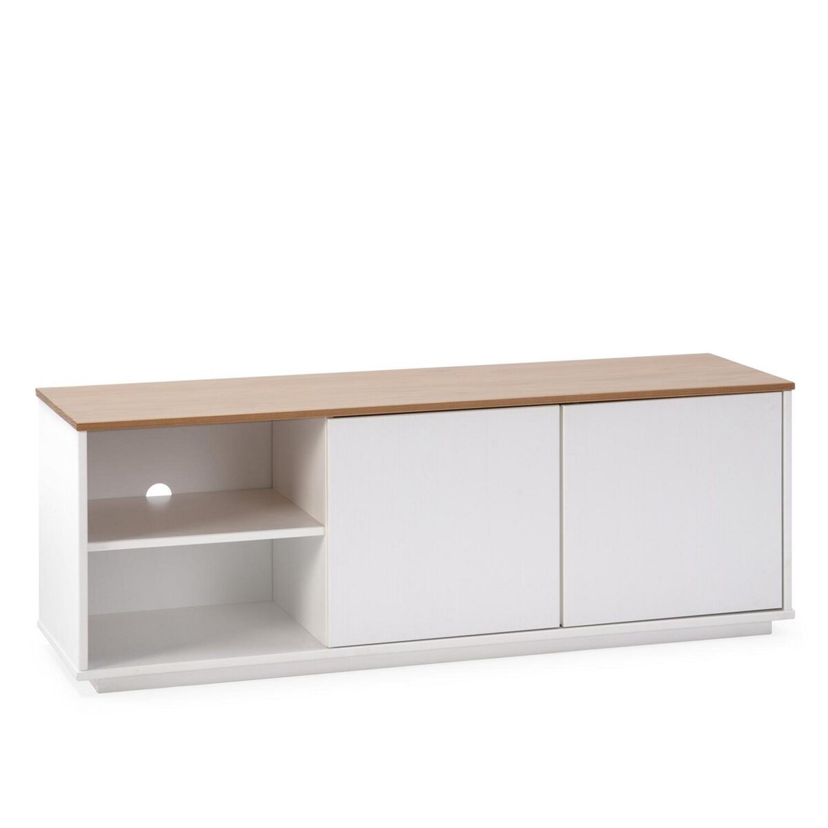 VS VENTA-STOCK Meuble tv Bob 2 Portes 2 niches blanc/chêne, bois massif
