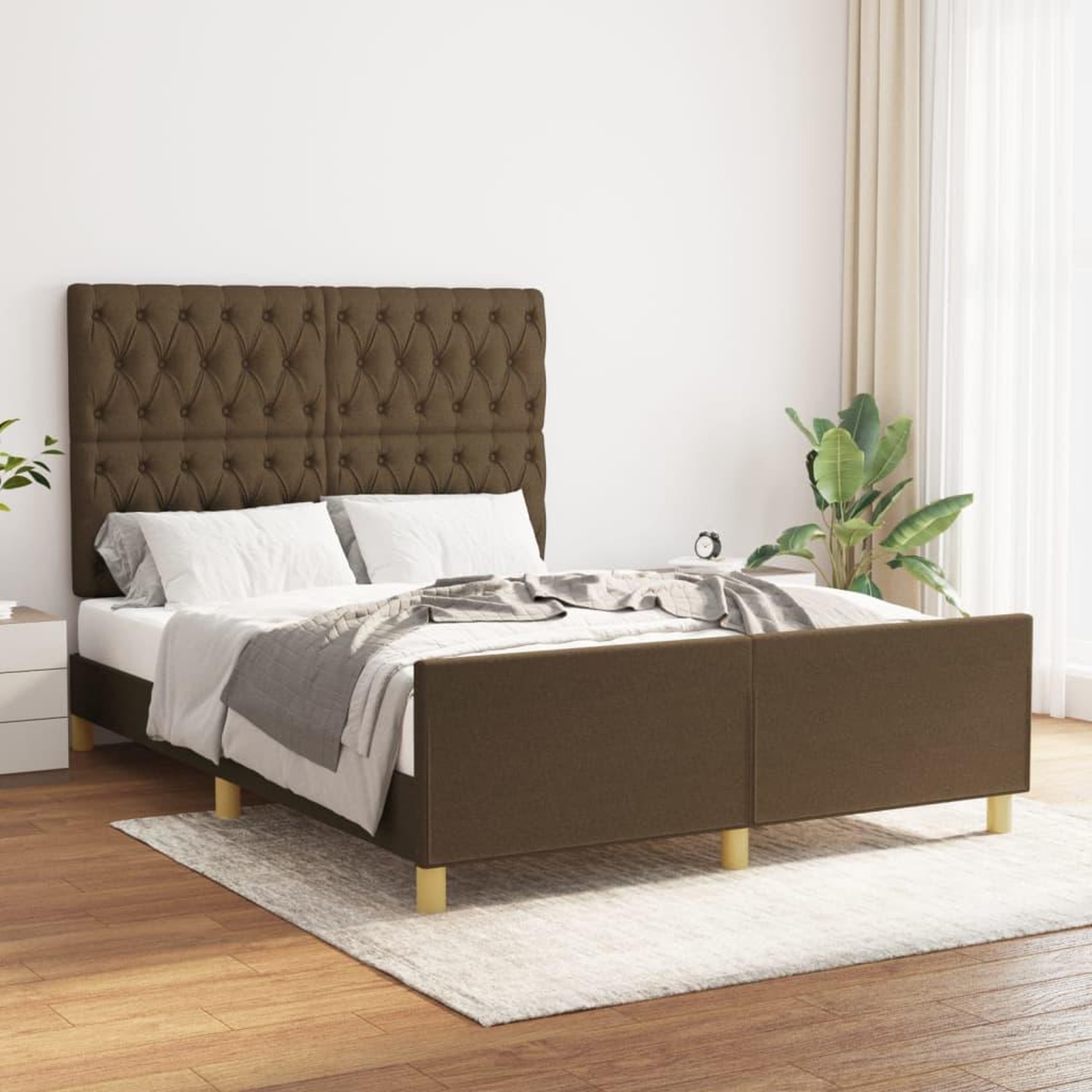 Voir la diapositive 1 : VIDAXL Cadre de lit sans matelas marron fonce 140x200 cm tissu