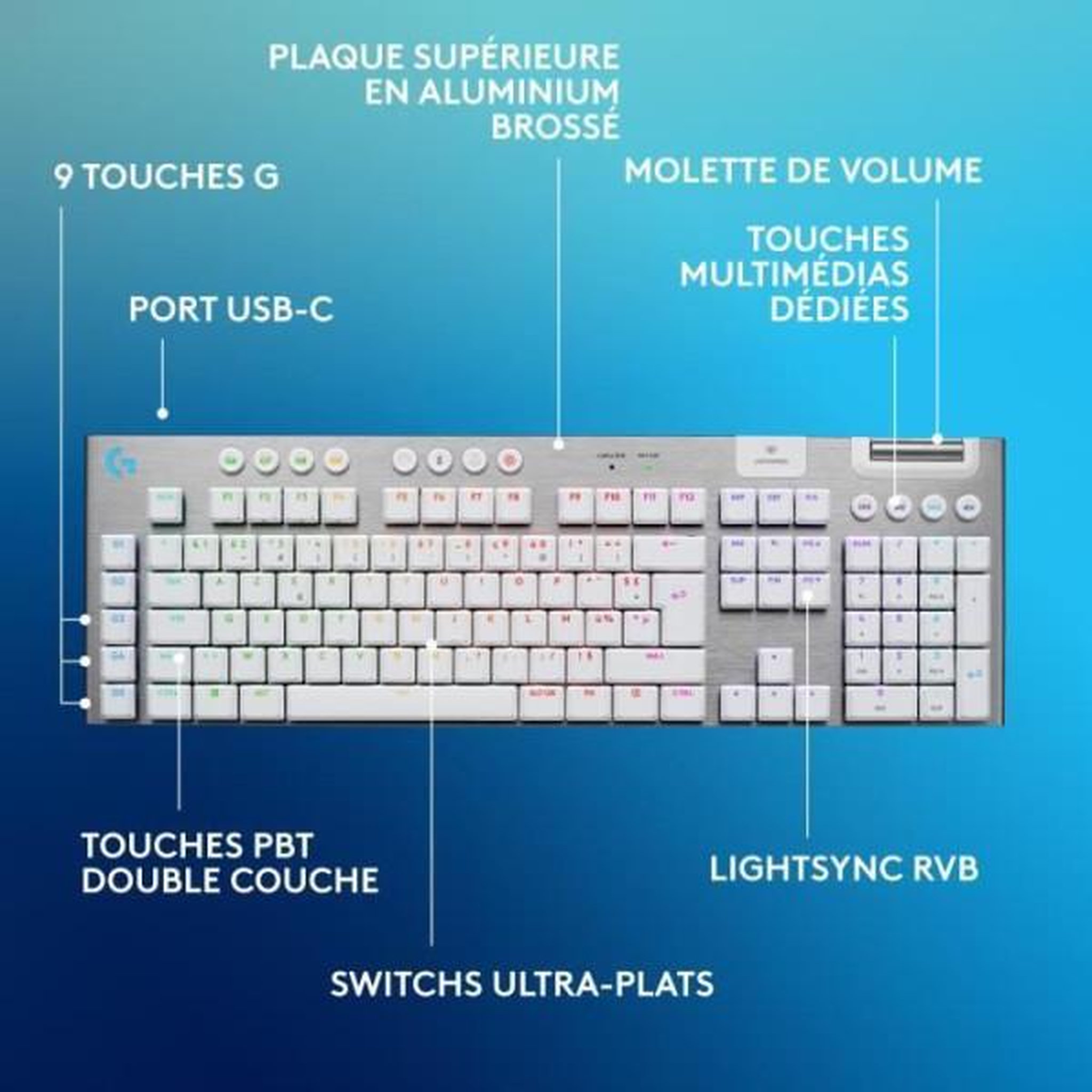 Voir la diapositive 6 : Logitech Clavier gamer sans fil G915 X Lightspeed Tactile Blanc