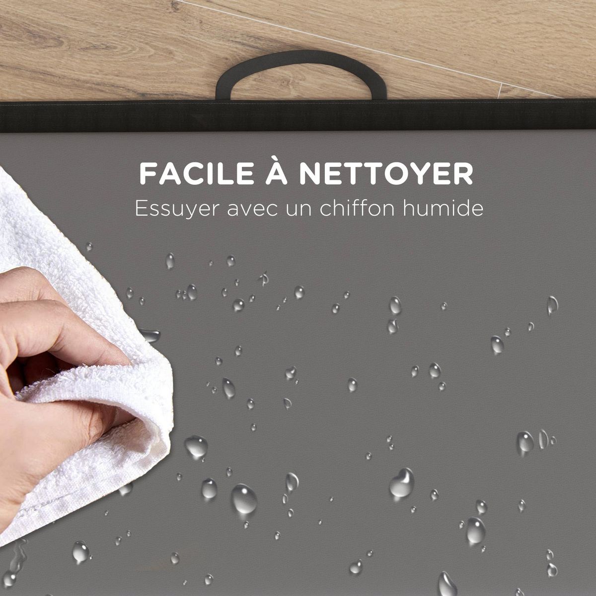 HOMCOM Tapis de gym yoga fitness pliable - poignée - revêtement synthétique - gris