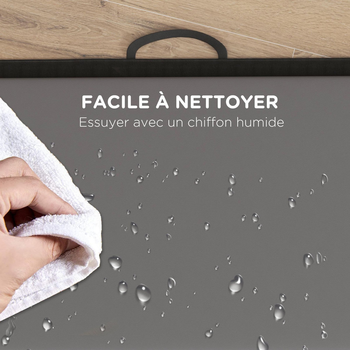 HOMCOM Tapis de gym yoga fitness pliable - poignée - revêtement synthétique - gris