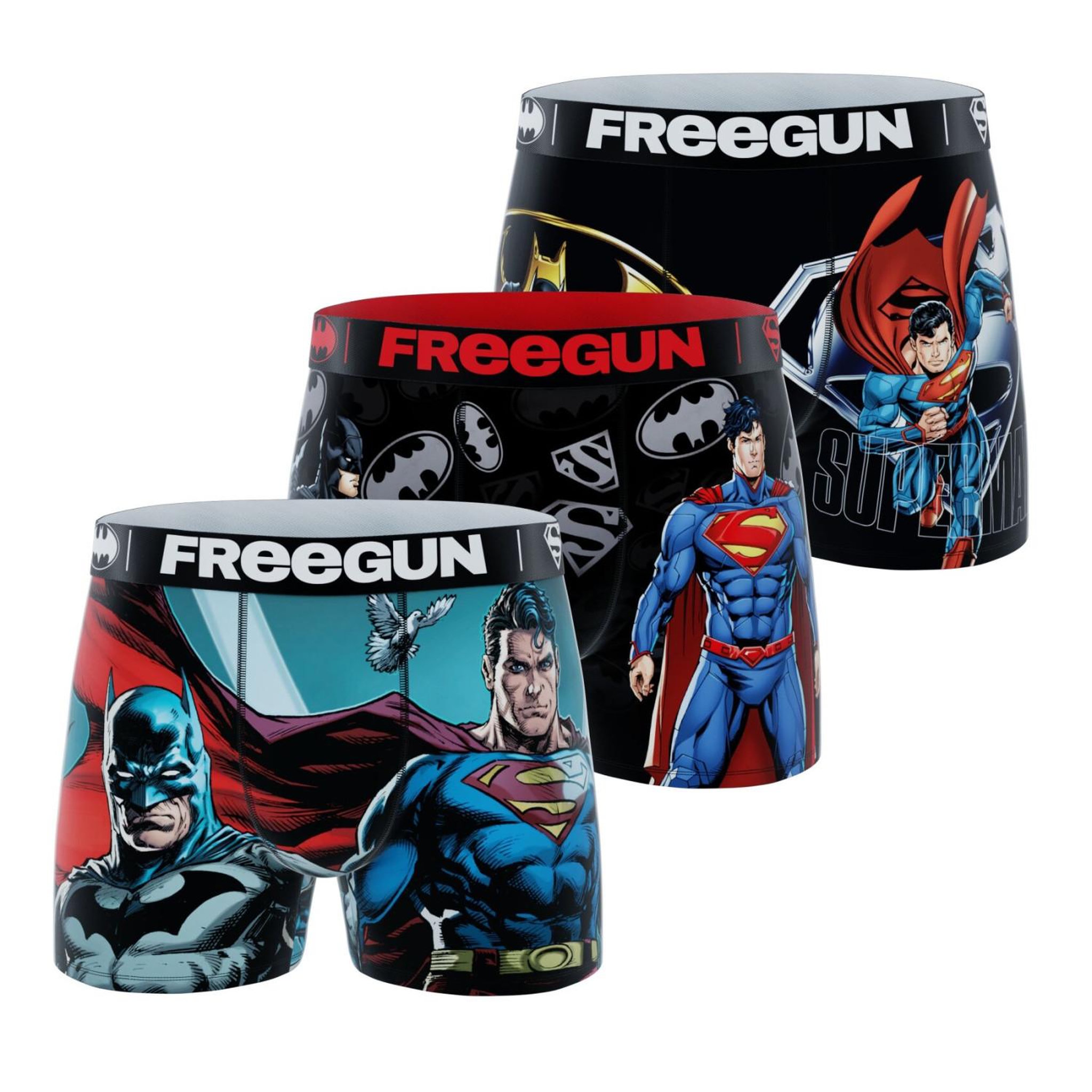 FREEGUN Lot de 3 boxers junior dc comics. Coloris disponibles : Bleu