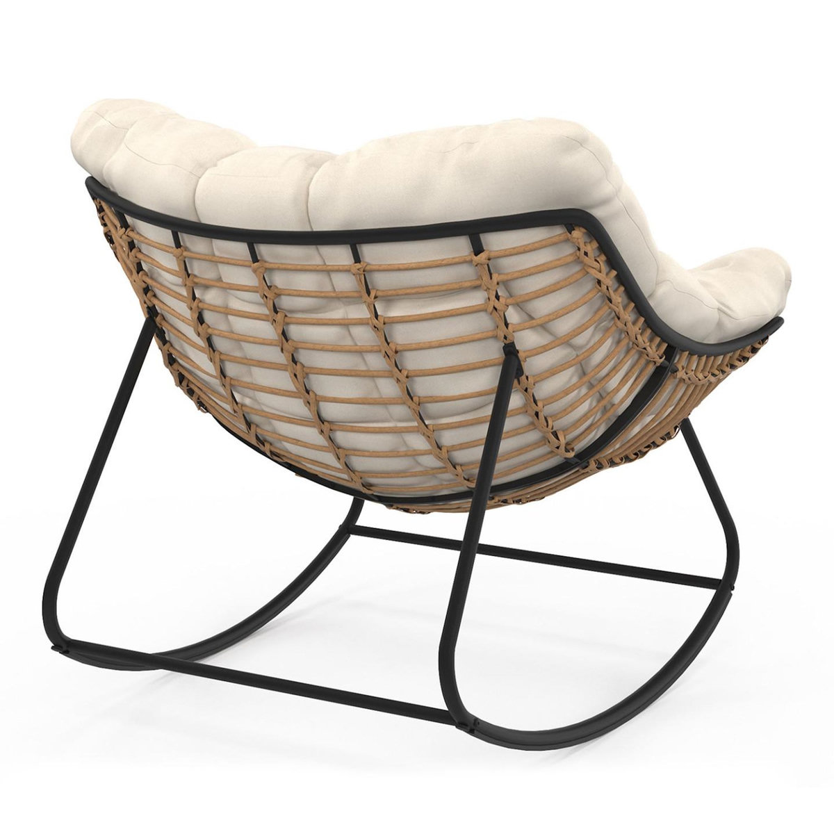 ID MARKET Fauteuil de jardin à bascule LOA effet rotin avec coussin écru