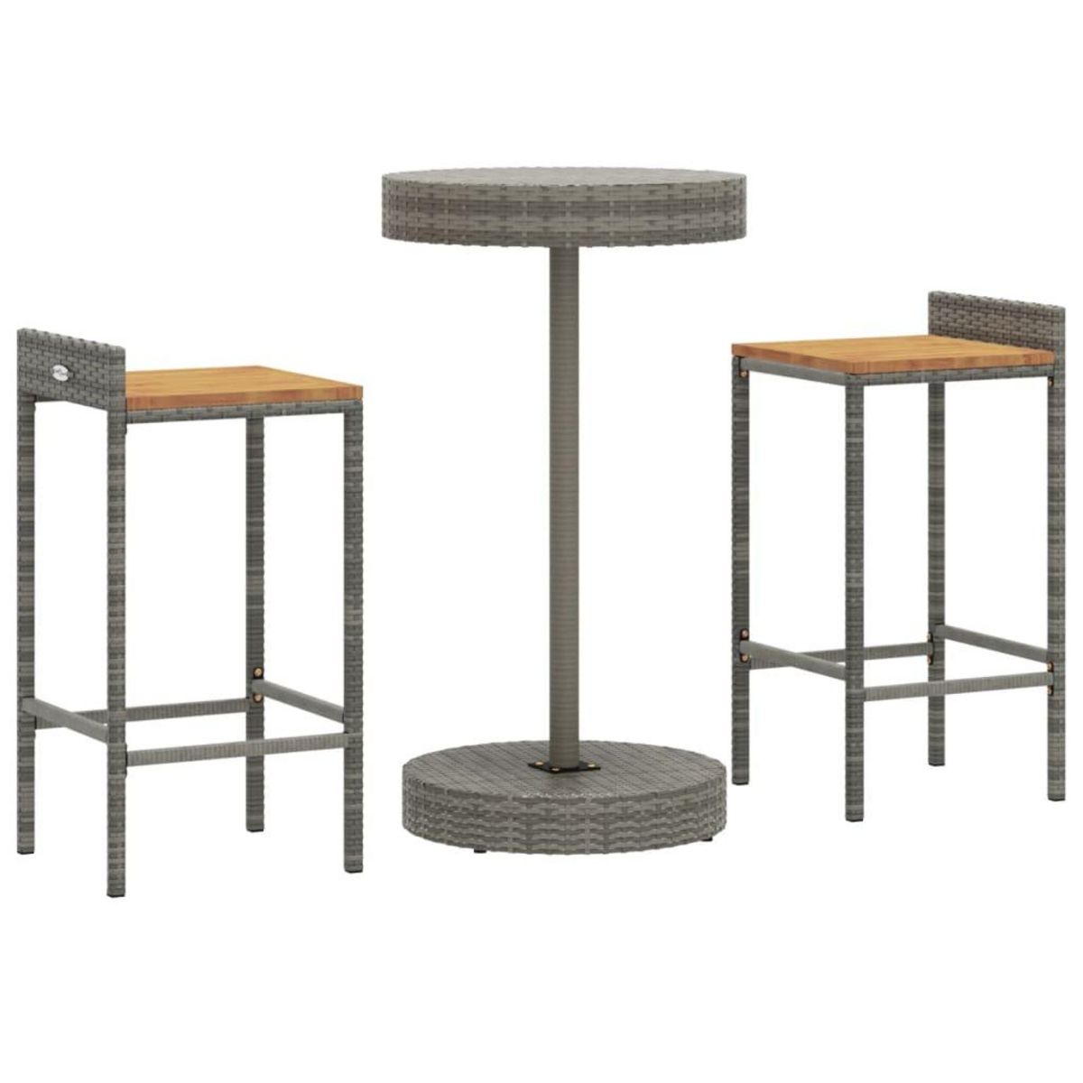 VIDAXL Ensemble de bar jardin 3 pcs gris poly rotin/bois massif acacia