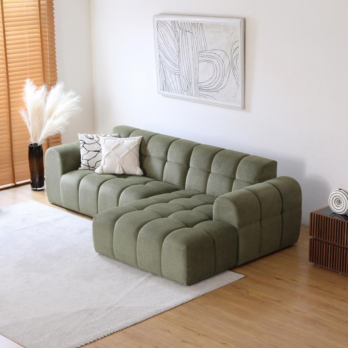 CONCEPT USINE Canapé d'angle 3 places nuage en velours vert SALFORD